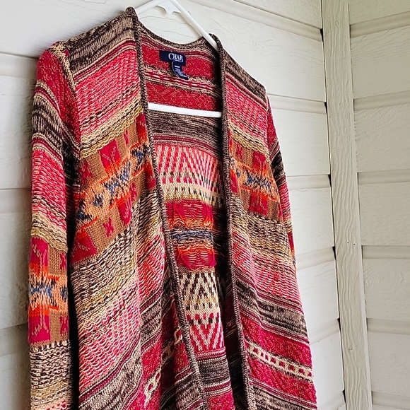 Women Linen Boho Cotton open front  Multicolor Striped Cardigan Sweater | size M - Picture 11 of 16